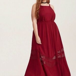 Torrid Burgundy Lace Maxi Dress Size 3 (3X) Wine Red Formal Evening Boho